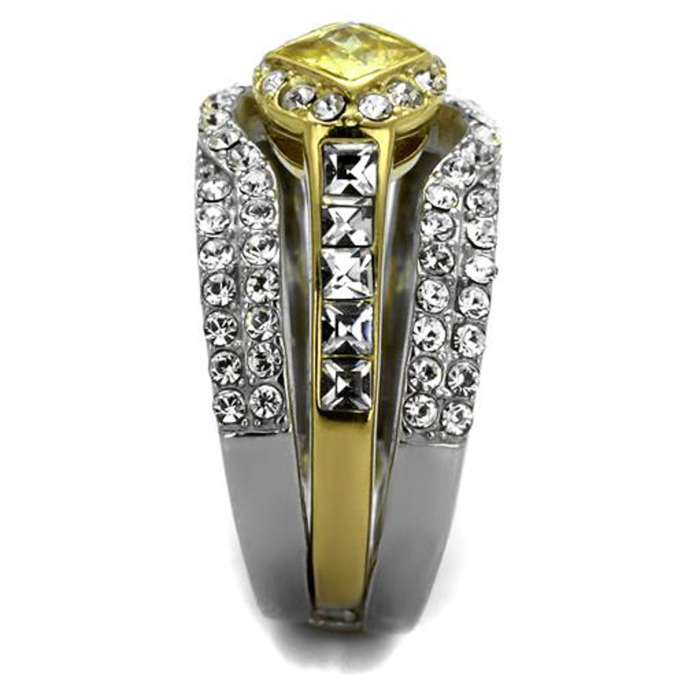 ARTK2291 Stainless Steel Women's Mulit-Stone Cz Two-Toned Wedding Ring Band Set Size 5-10